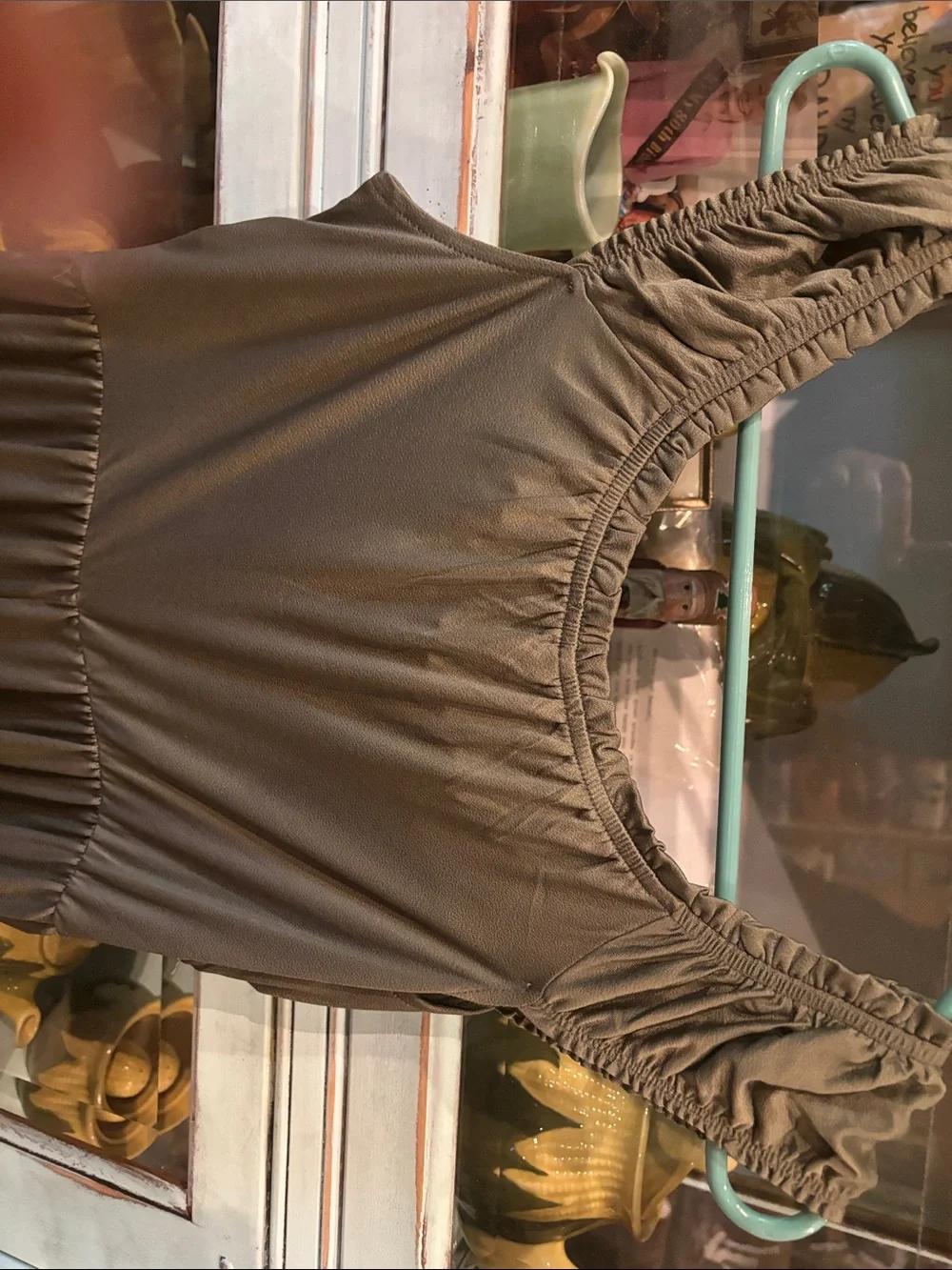 Derek Heart Olive Green Ruffled Strap Jumpsuit/ silk like material- like new